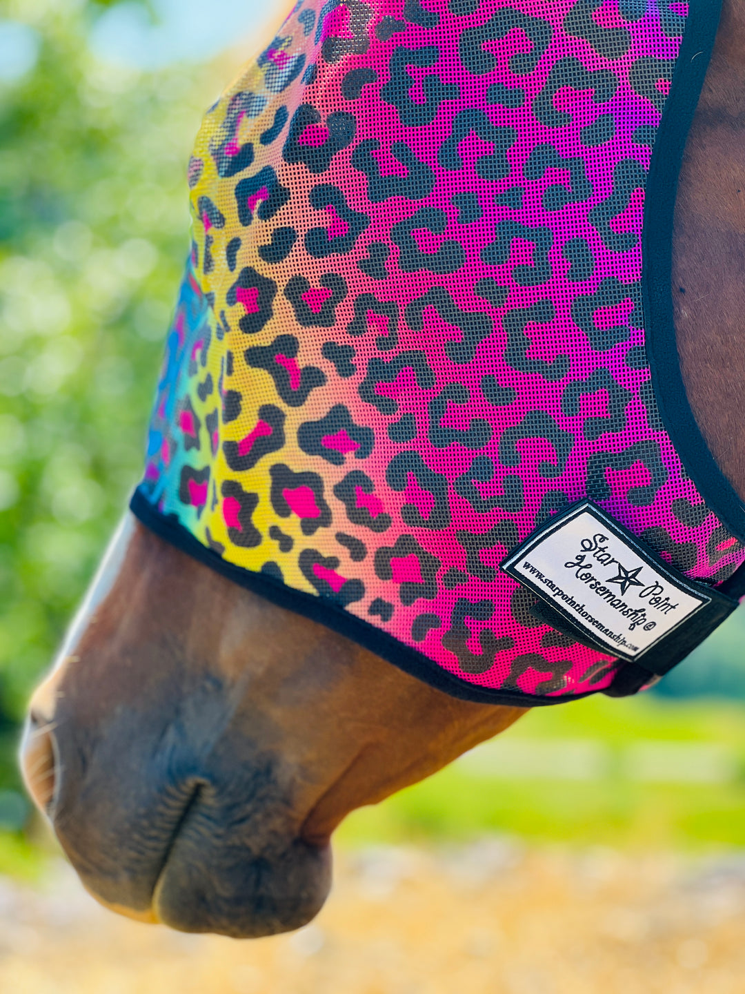 Rainbow Cheetah UV Fly Mask - Mini to Horse Size - Star Point Horsemanship