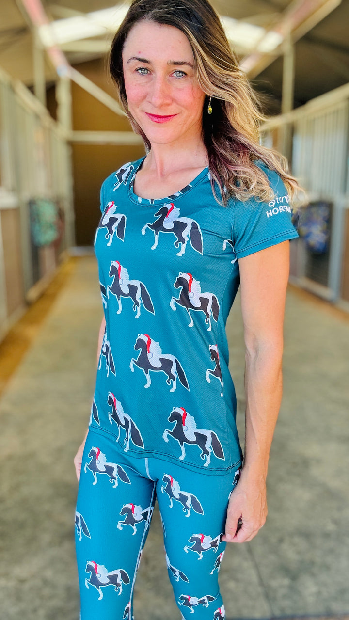 Santa Hat Christmas Pony Women's T-Shirt - Dark Teal