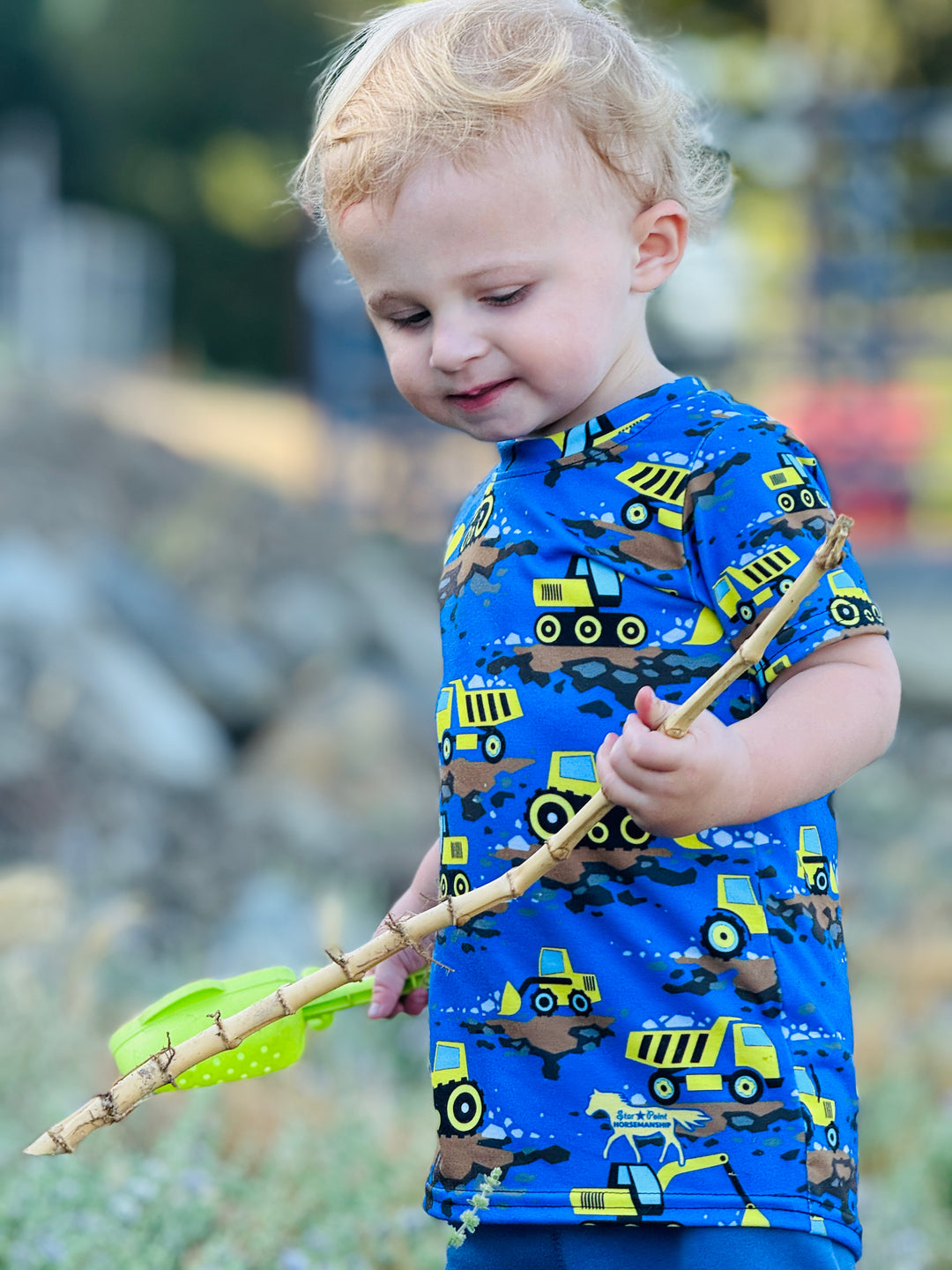 Yellow Construction Truck Kids T-Shirt right front