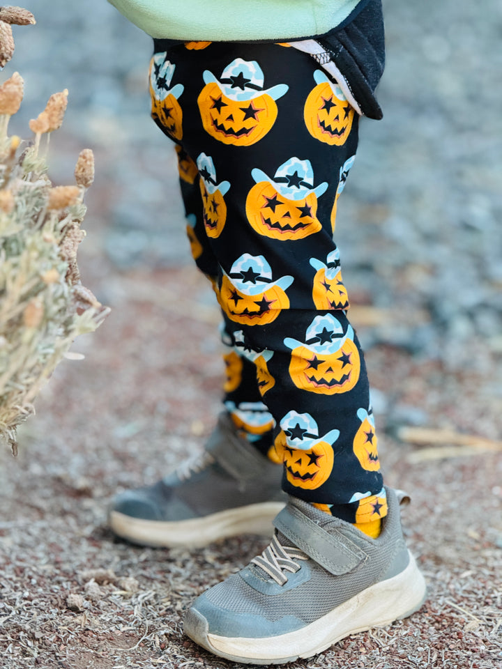 Cowboy Pumpkin Halloween Jack-O-Lantern Kid's Leggings 2T-7