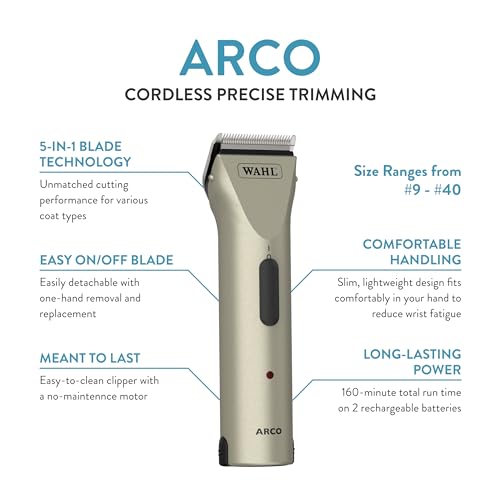 Wahl Professional Animal Arco Equine Horse Cordless Clipper Kit, Champagne (8786-800)