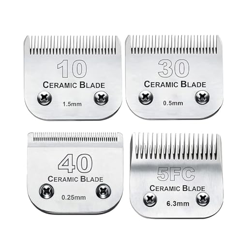 4Pack Dog Grooming Blades Compatible with Andis Pet Clipper/Oster A5/Wahl KM Series Dog Clipper,Ceramic Blade & Stainless Steel Blade (#10+30+40+5FC)