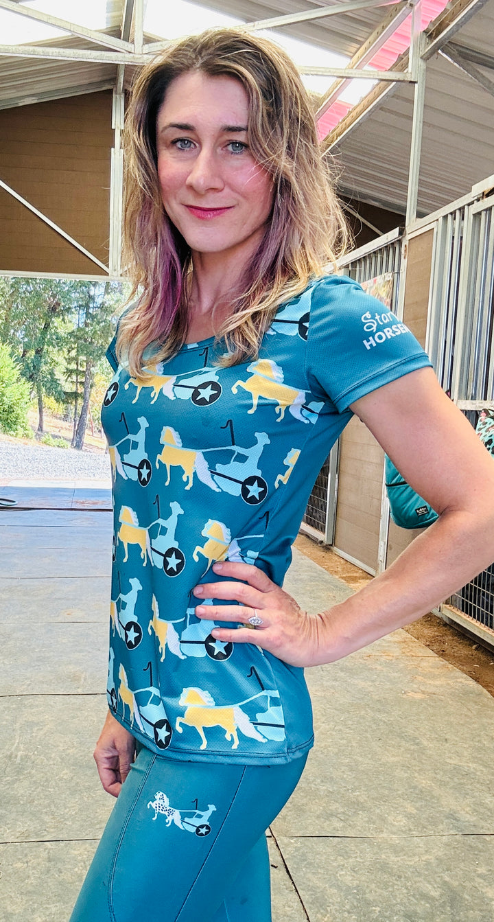 Dark Teal Palomino Driving Pony All-Over Print Women's Athletic T-Shirt