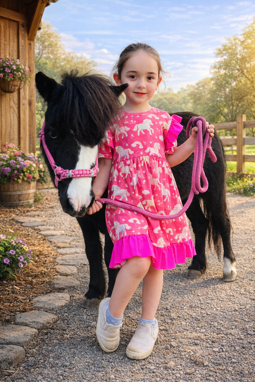 Little Ranch Dress & Shorts Set - Blush Ponies Girls' 2T-5T 2T Little Ranch Dress & Shorts Set - Blush Ponies Girls' 2T-5T 2T