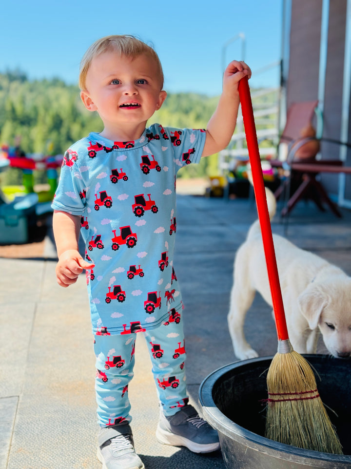 Red Farm Tractor Kid's Leggings 2T-7