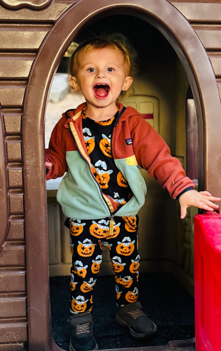 Cowboy Pumpkin Halloween Jack-O-Lantern Kid's Leggings