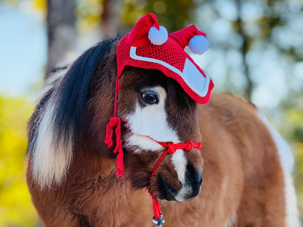 Miniature Horse-Pony Santa Hat Ear Bonnets Red