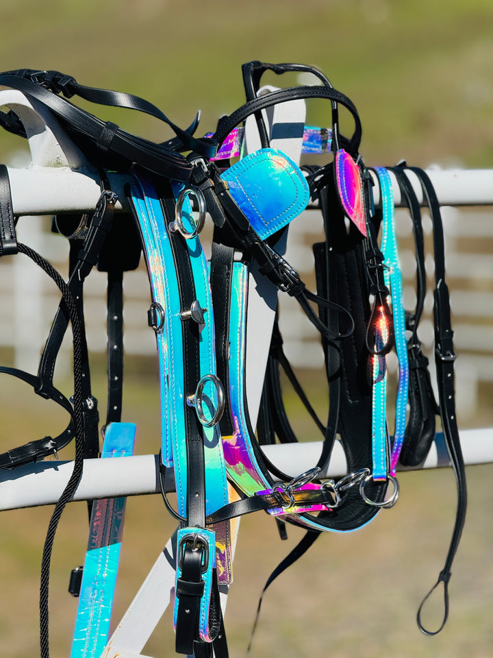 Miniature Horse Silver Holographic Leather Harness Set