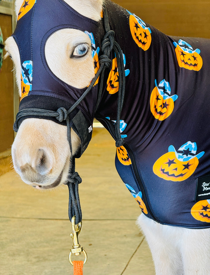 Cowboy Pumpkin Halloween Miniature Horse Lycra Printed Body Suit