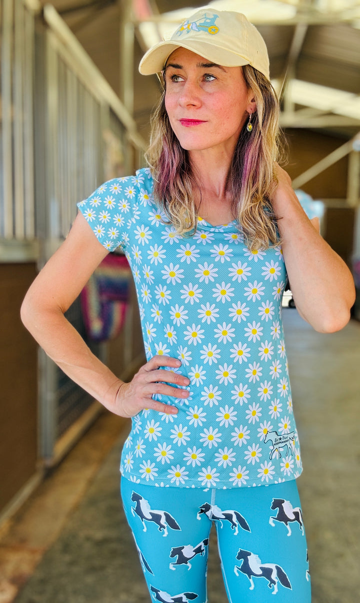 Women's Teal Daisy Print Sun Shirt