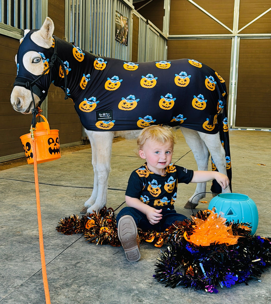 Cowboy Pumpkin Halloween Miniature Horse Lycra Printed Body Suit