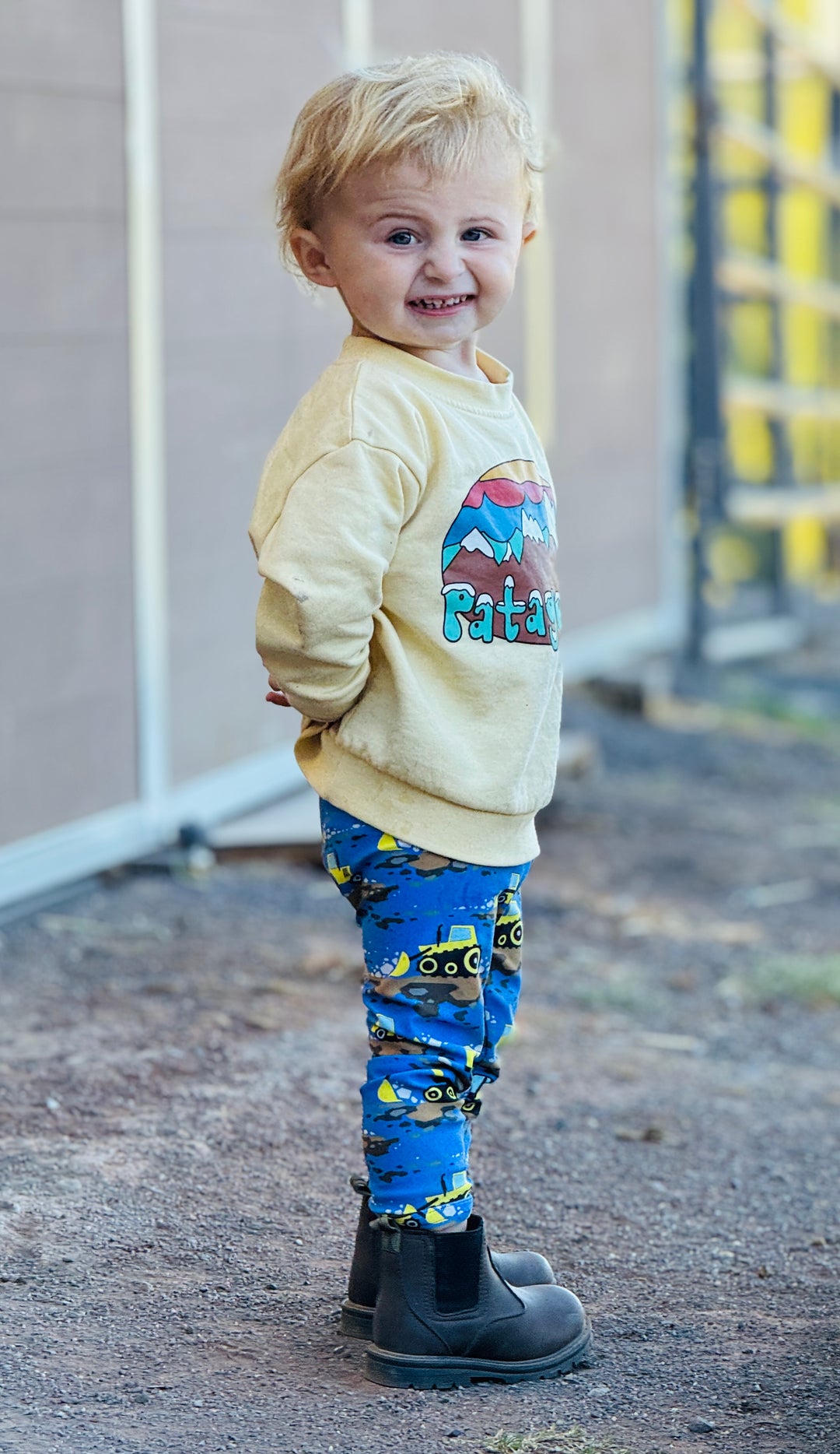 Yellow Construction Truck Kid's Leggings 2T-7