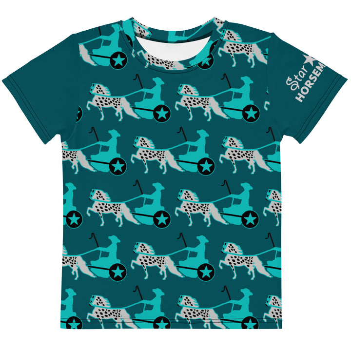 Dark Teal Appaloosa Driving Pony Kids T-Shirt Front