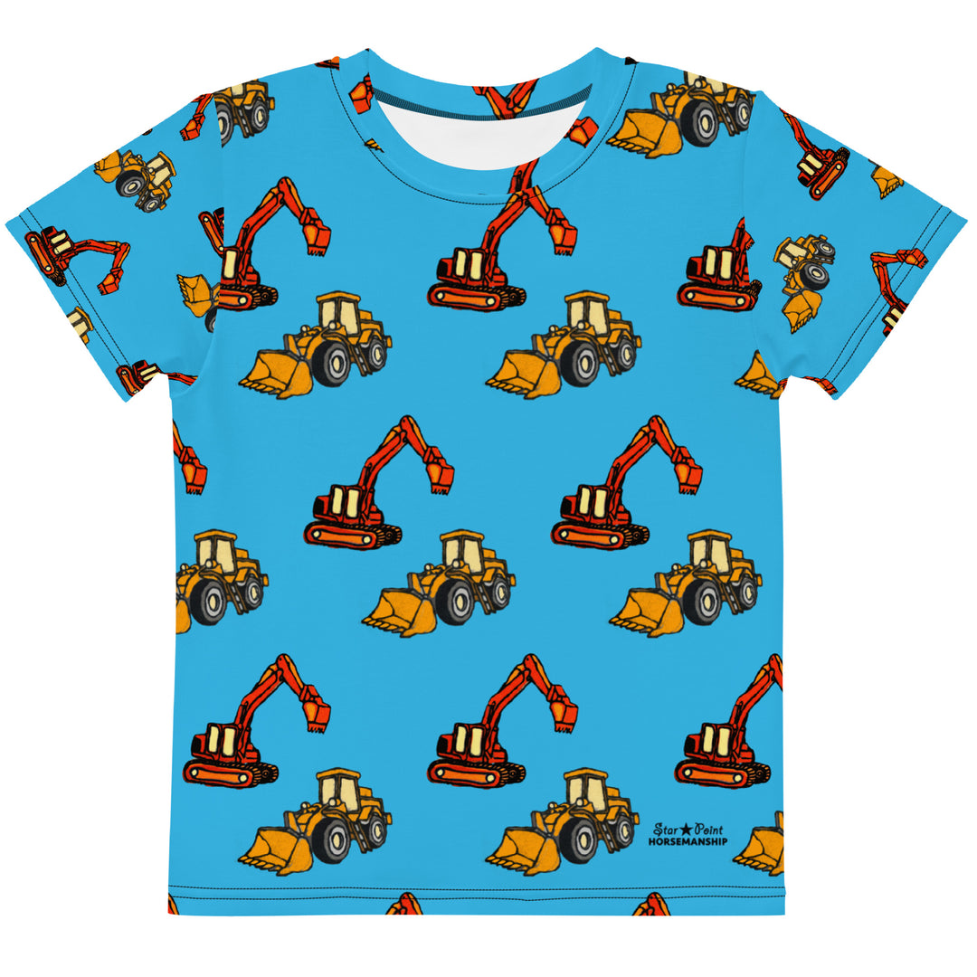 Orange Excavator Kids T-Shirt Front