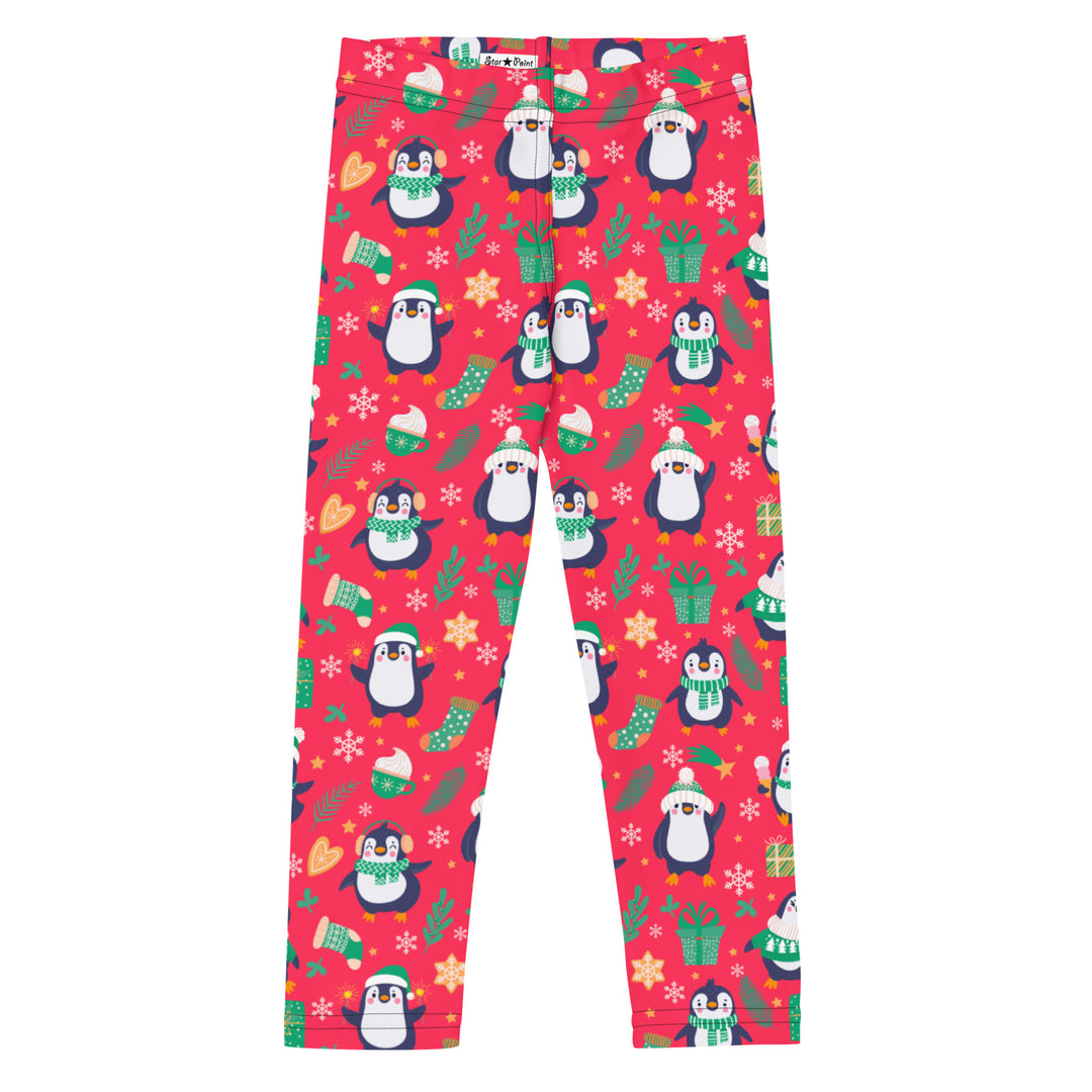 Holiday Red Penguin Kids Leggings 2T-7 Front