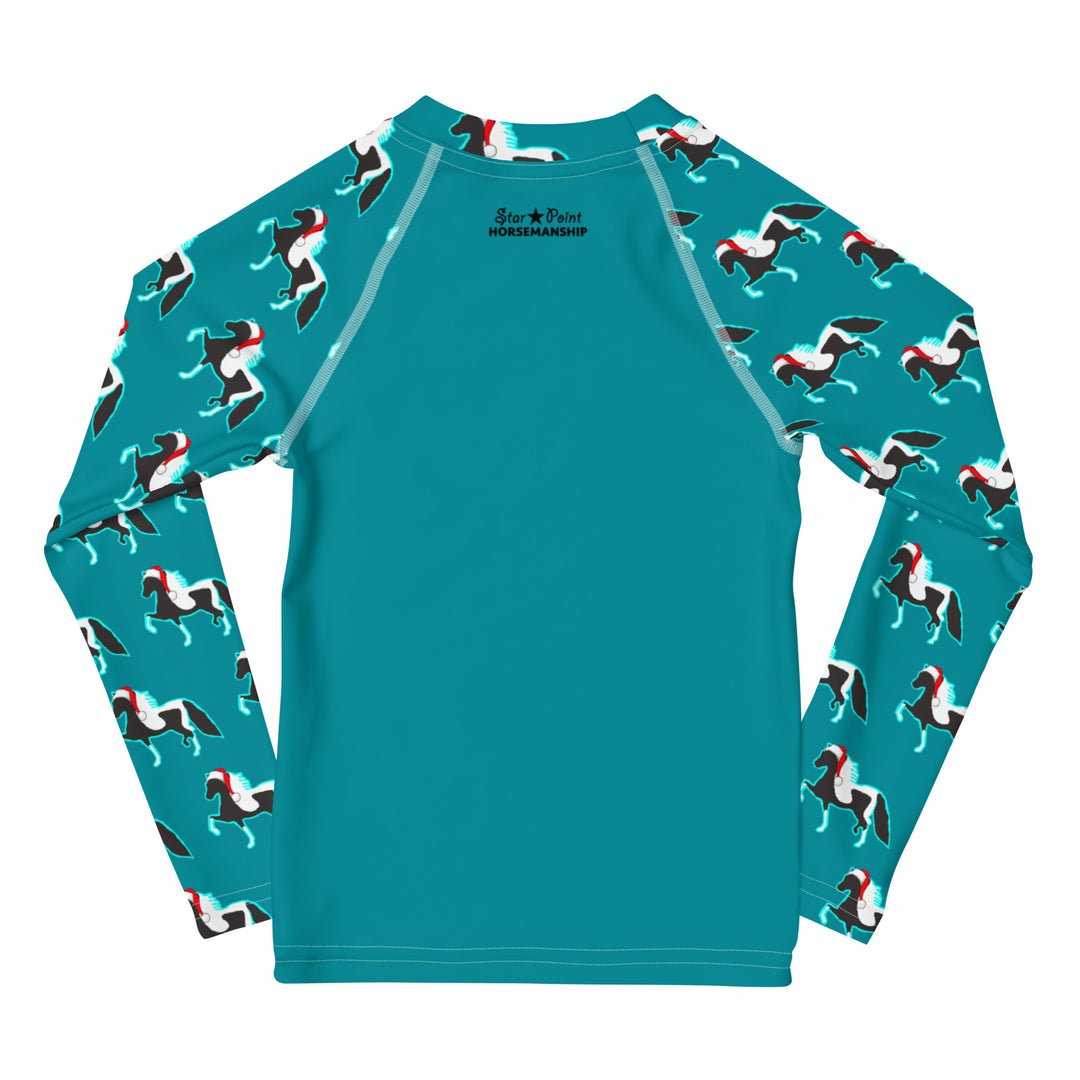 Teal Christmas Santa Pony Kids' Long Sleeve Shirt 2T-7 Back