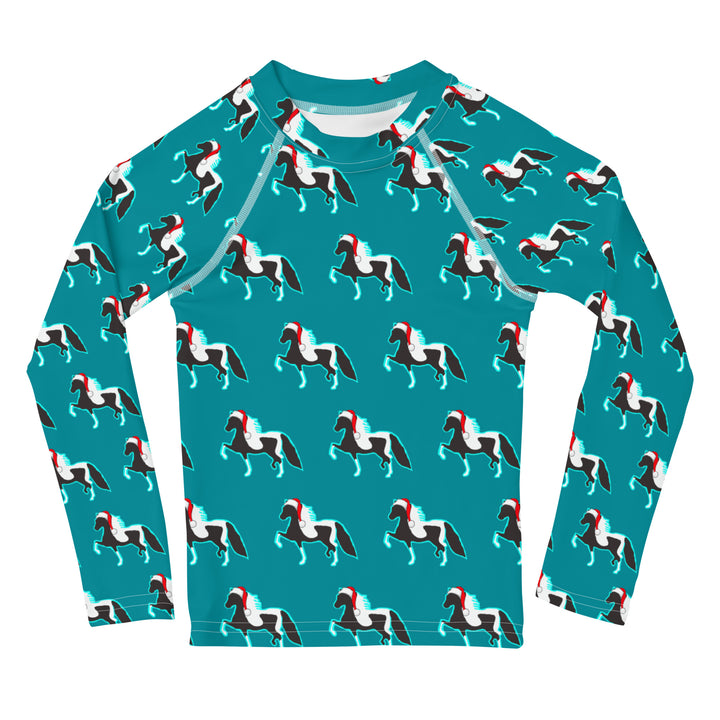 Teal Christmas Santa Pony Kids' Long Sleeve Shirt 2T-7 Front