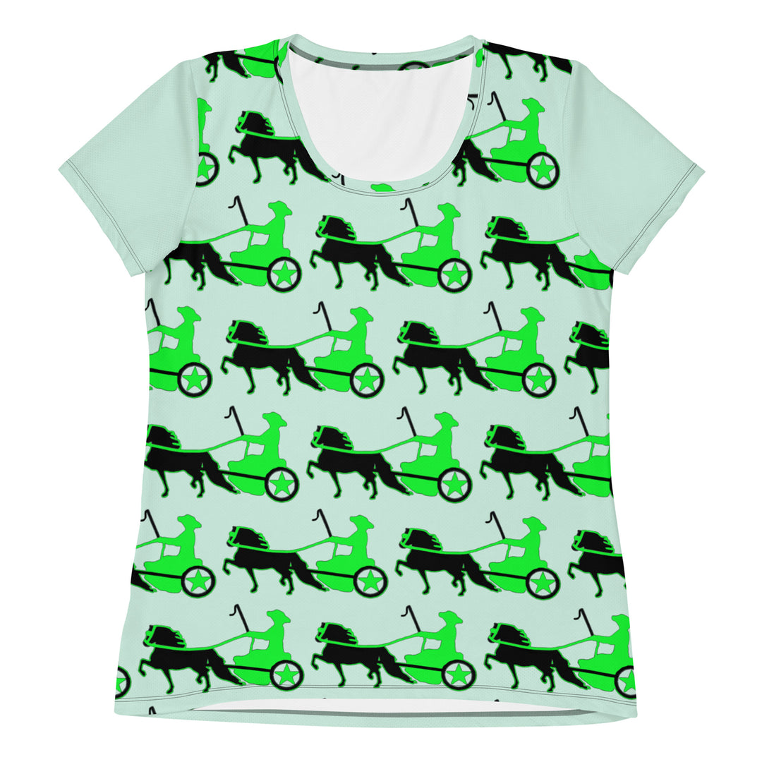 Women's Lime Green Driving Pony All-Over Print Athletic T-Shirt