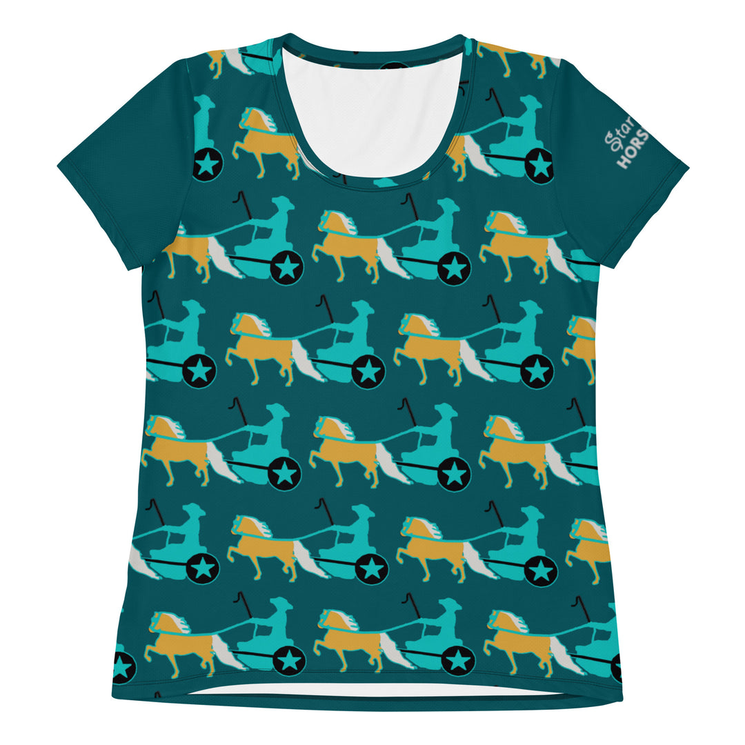 Dark Teal Palomino Driving Pony All-Over Print Women's Athletic T-Shirt