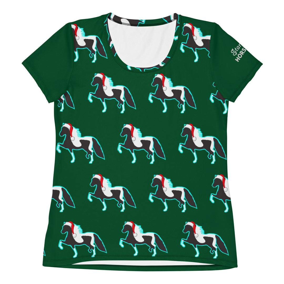 Santa Hat Christmas Pony Womens Athletic tshirt white front