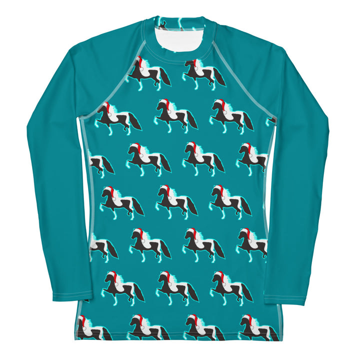 Teal Santa Pony Women's Long Sleeve Shirt Front