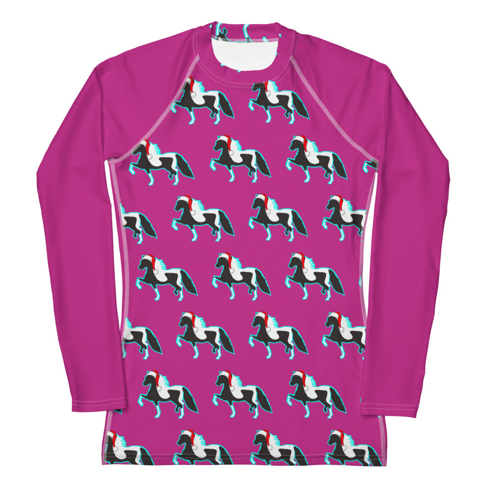 Raspberry Pink Santa Pony Women's Long Sleeve Shirt Front