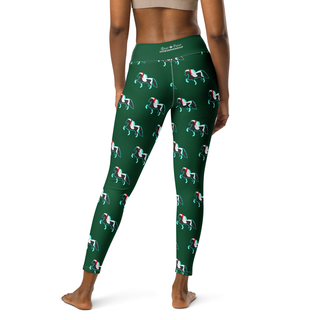 Santa Hat Christmas Pony Women's Yoga Leggings - Dark Green