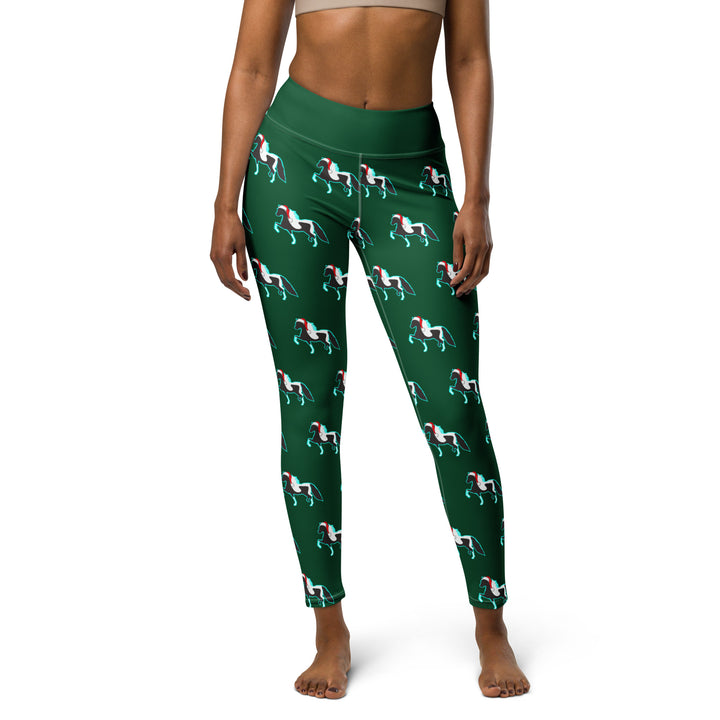 Santa Hat Christmas Pony Women's Yoga Leggings - Dark Green