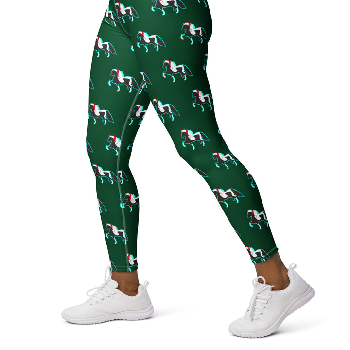 Santa Hat Christmas Pony Women's Yoga Leggings - Dark Green