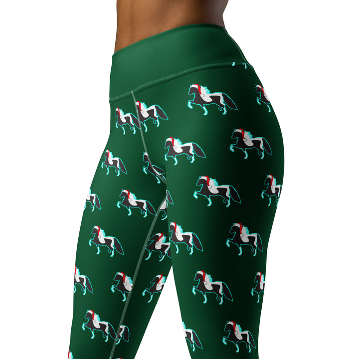 Santa Hat Christmas Pony Women's Yoga Leggings - Dark Green