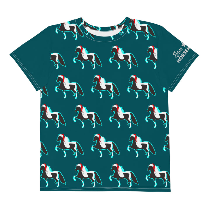 Dark Teal Santa Hat Pony Kids' T-Shirt 8-16