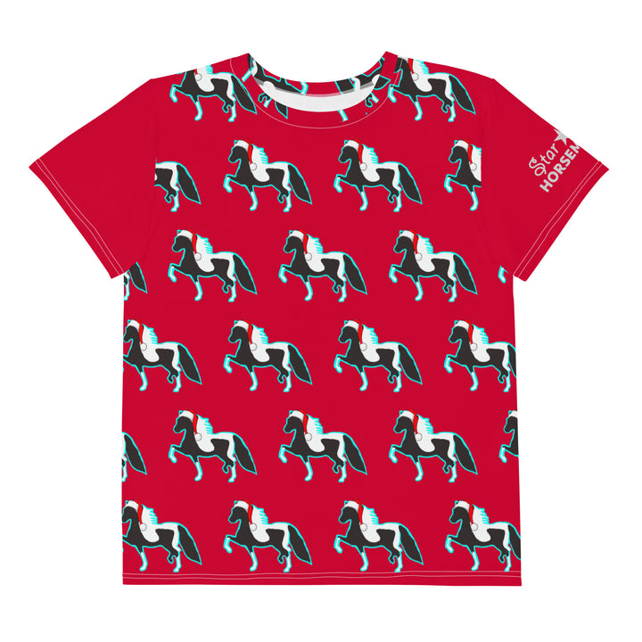 Red Christmas Santa Hat Pony Kids' T-Shirt 8-16 Front