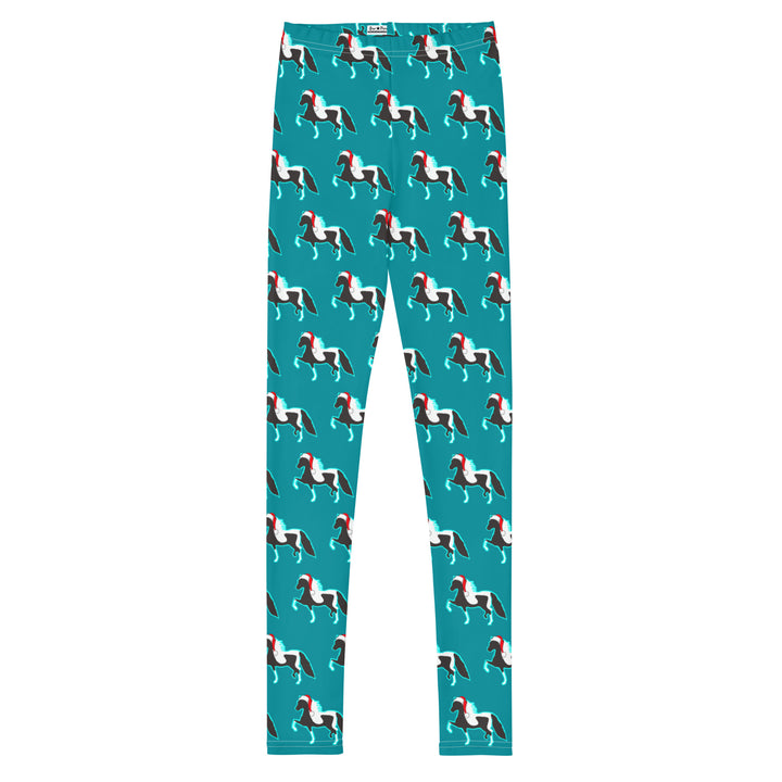 Teal Christmas Santa Hat Pony Kids' Leggings 8-16 Front