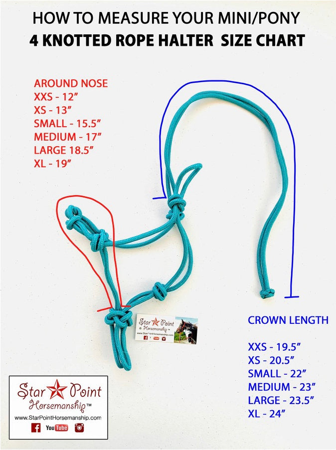 Mini Rope Halter Miniature Horse-Pony 4 Knot Rope Halter & 8' Lead Rope Set – Star Point ...