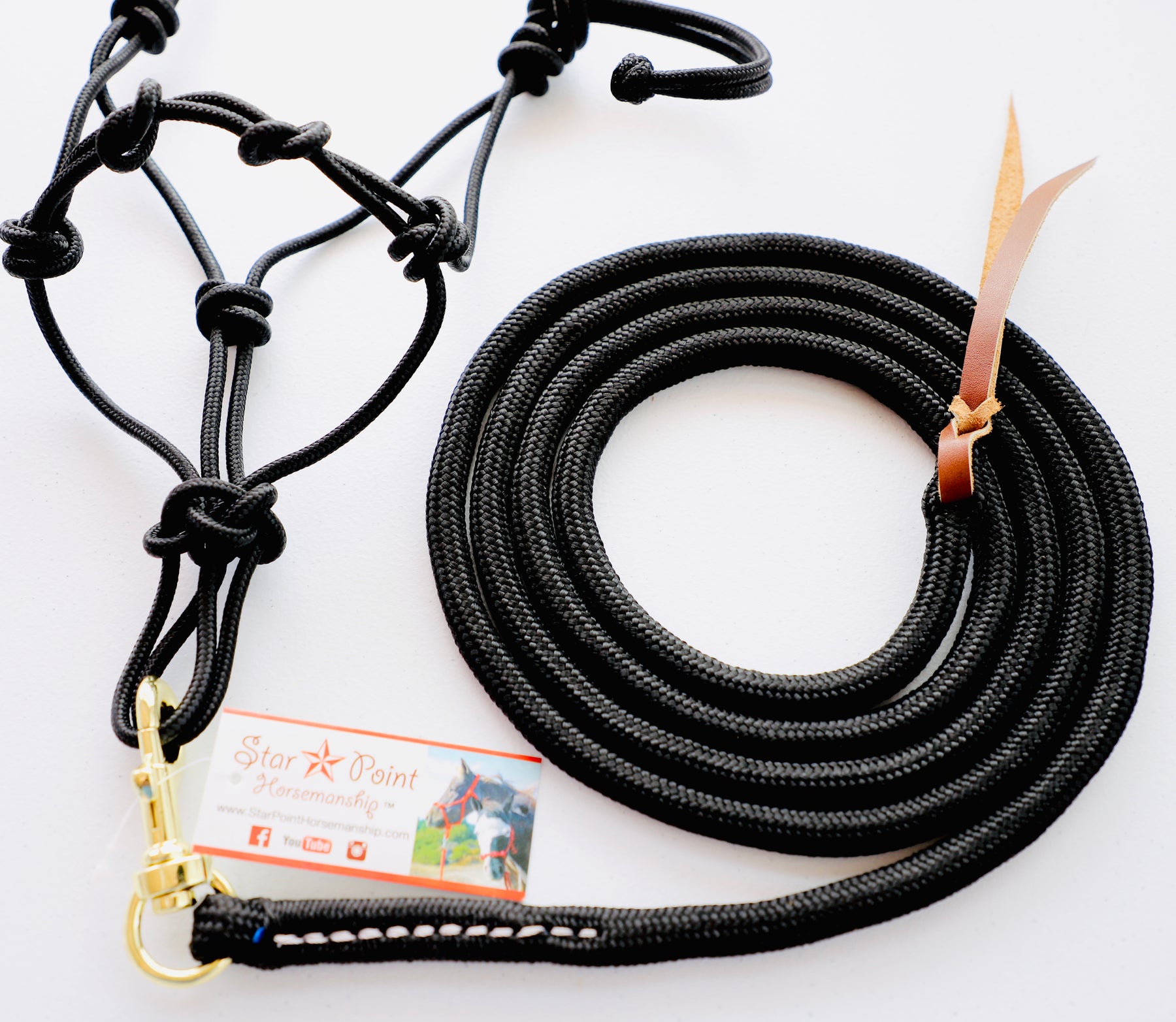 Mini Rope Halter Star Point 4-Knotted Mini Horse Rope Halter & 8’ Lead Set