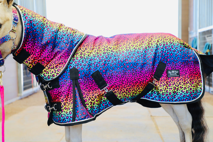 Rainbow Cheetah 220 G Hooded Blanket - 38-82" - Star Point Horsemanship